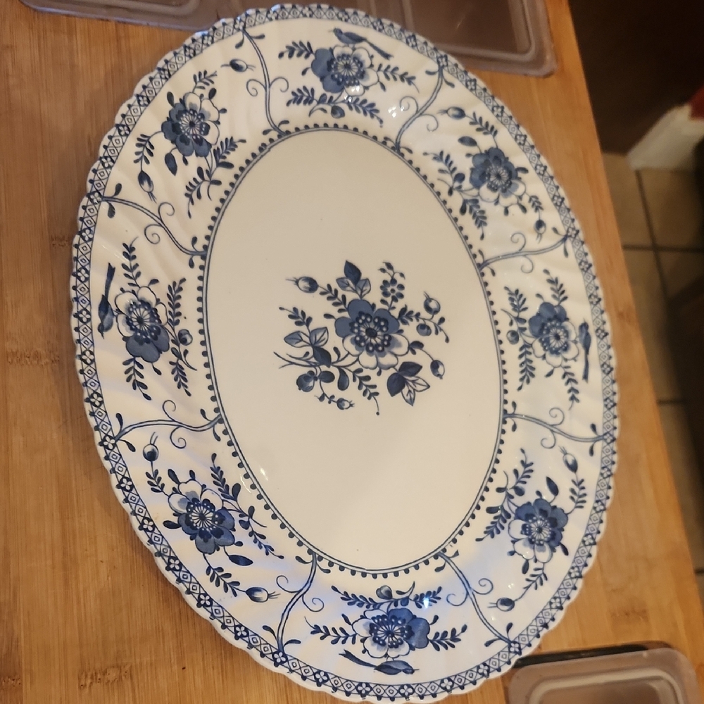 Johnson Brothers Indies White and Blue Floral Platter 13"